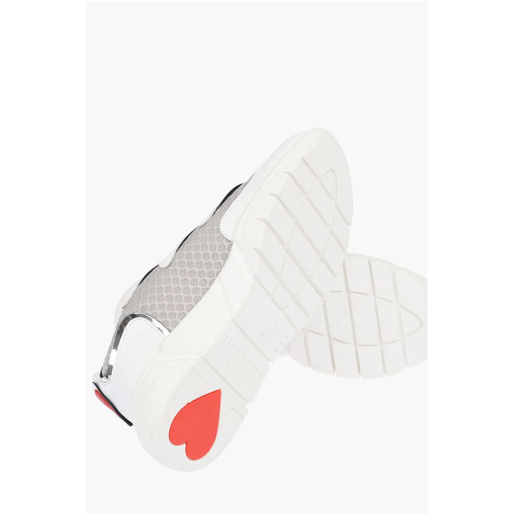 Moschino LOVE Leather and Fabric Sneakers RUNNING35 with Logoed Heart