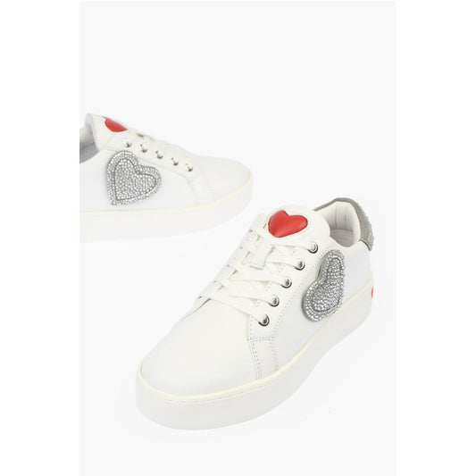 Moschino LOVE Low Top Leather Sneakers with Rhinestoned Details