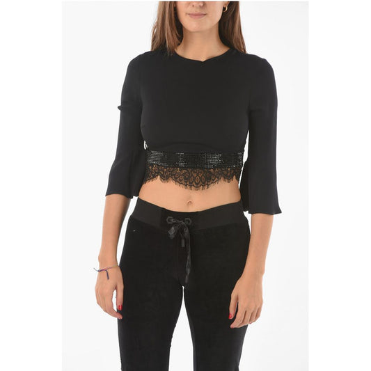 Philipp Plein COUTURE Lace Detail CAUSE YOU DON'T THINK Crop Top
