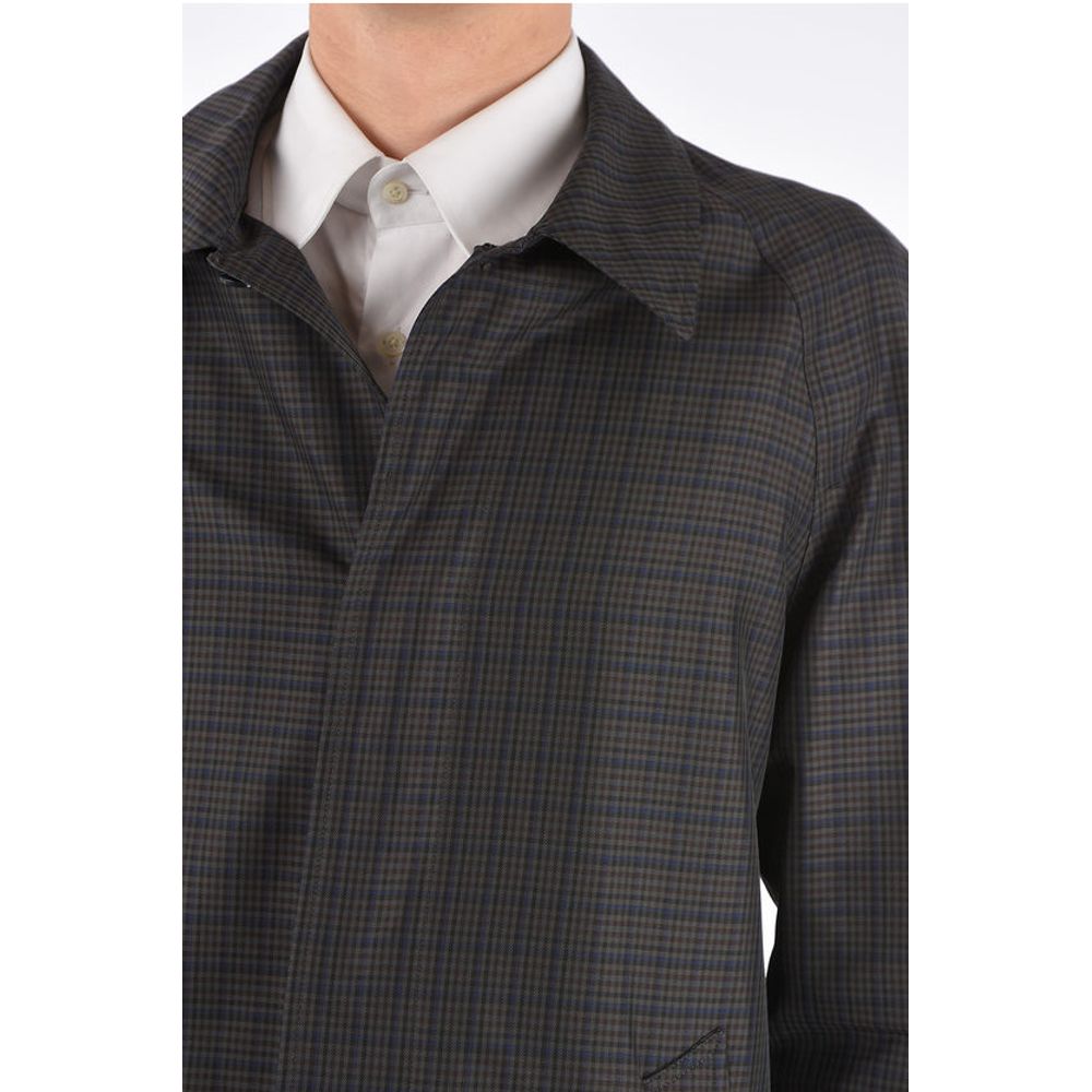 Corneliani shephard's check hidden closure balmacaan coat