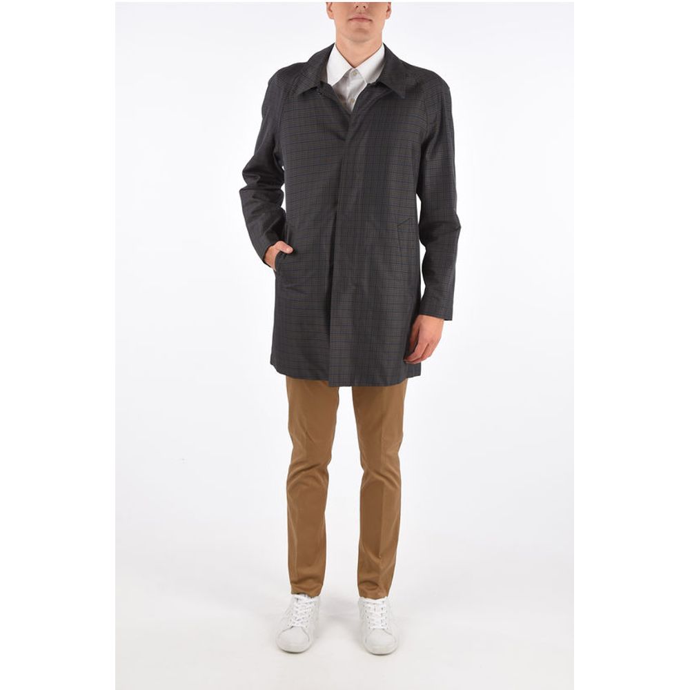 Corneliani shephard's check hidden closure balmacaan coat