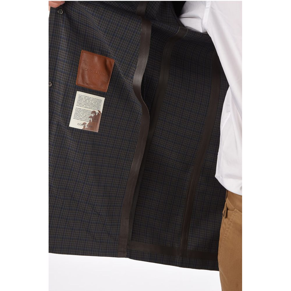 Corneliani shephard's check hidden closure balmacaan coat