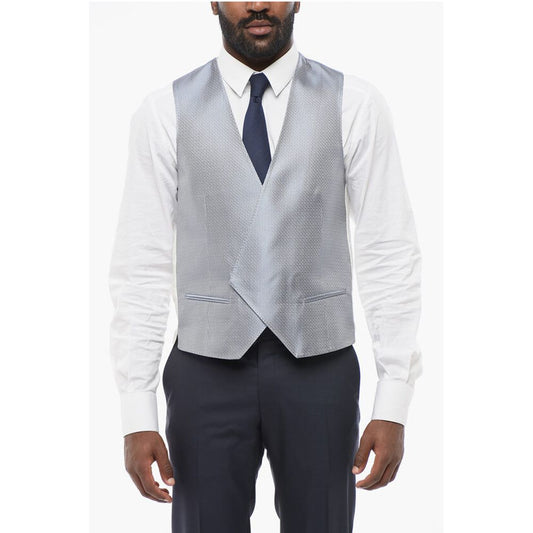 Corneliani Embroidered Silk Double Breasted Vest With Jetted Pockets