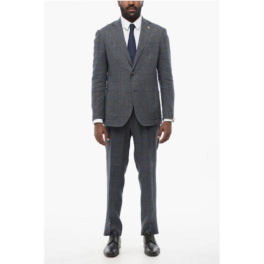 Corneliani CIRCLE Linen Single Breasted Suit With Check Motif
