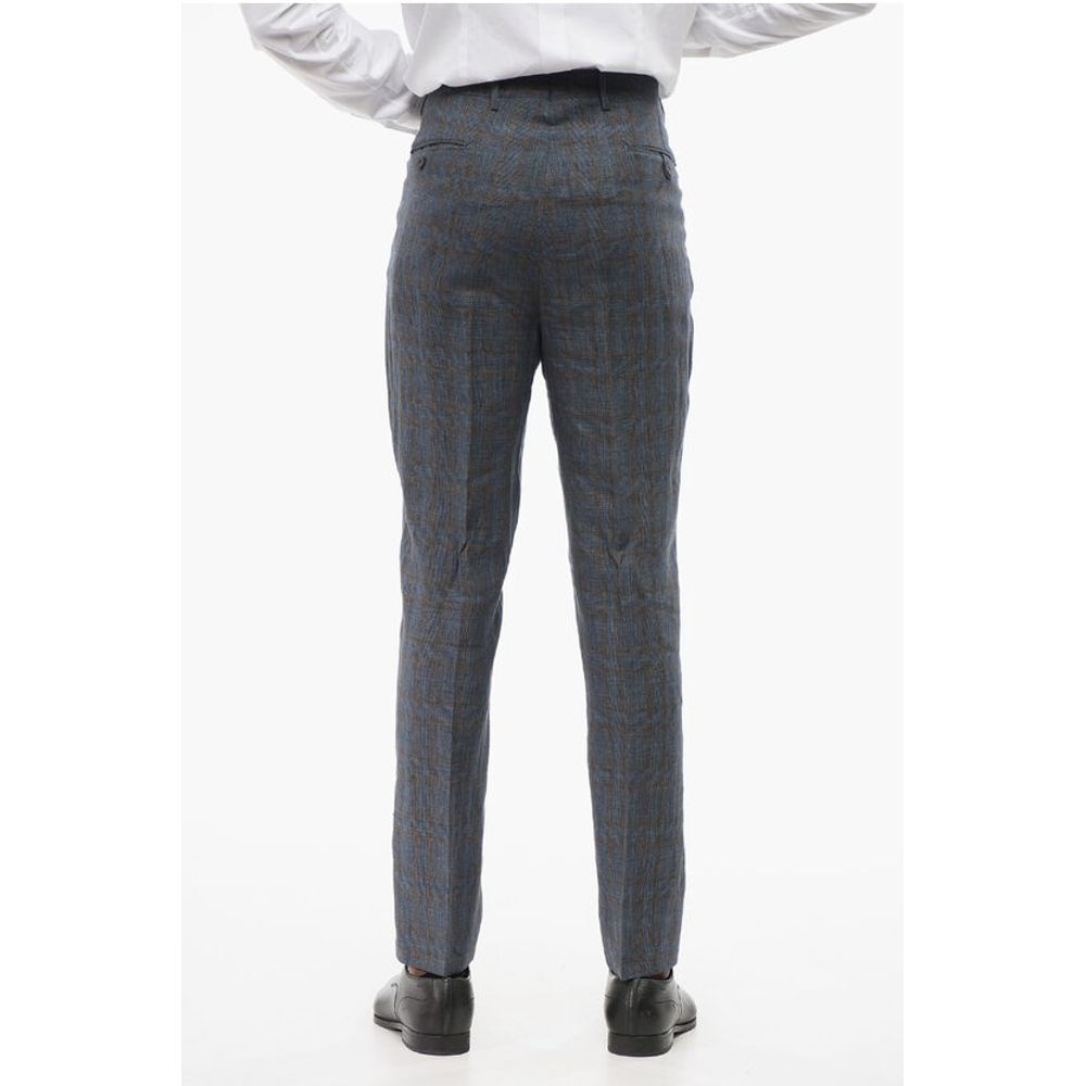 Corneliani CIRCLE Linen Single Breasted Suit With Check Motif