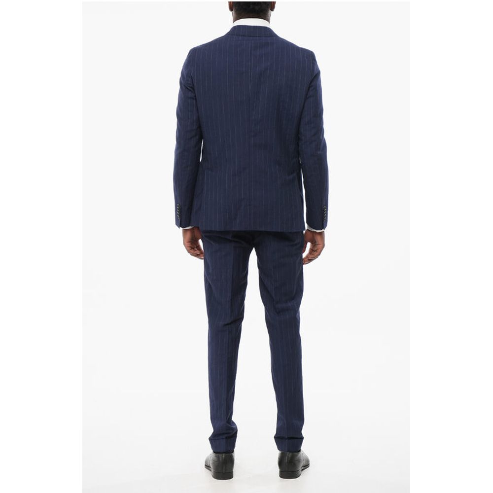 Corneliani Striped Wool Blend Suit With Peak Lapel