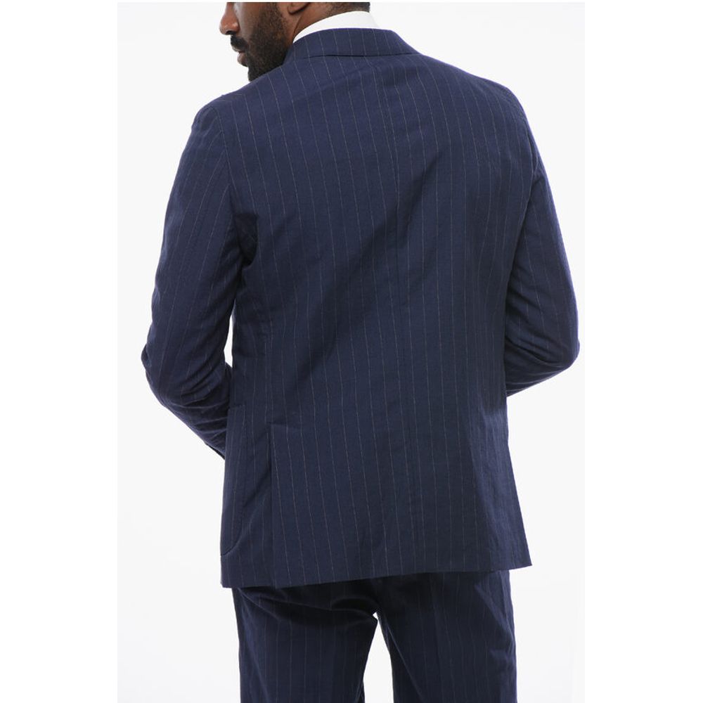Corneliani Striped Wool Blend Suit With Peak Lapel