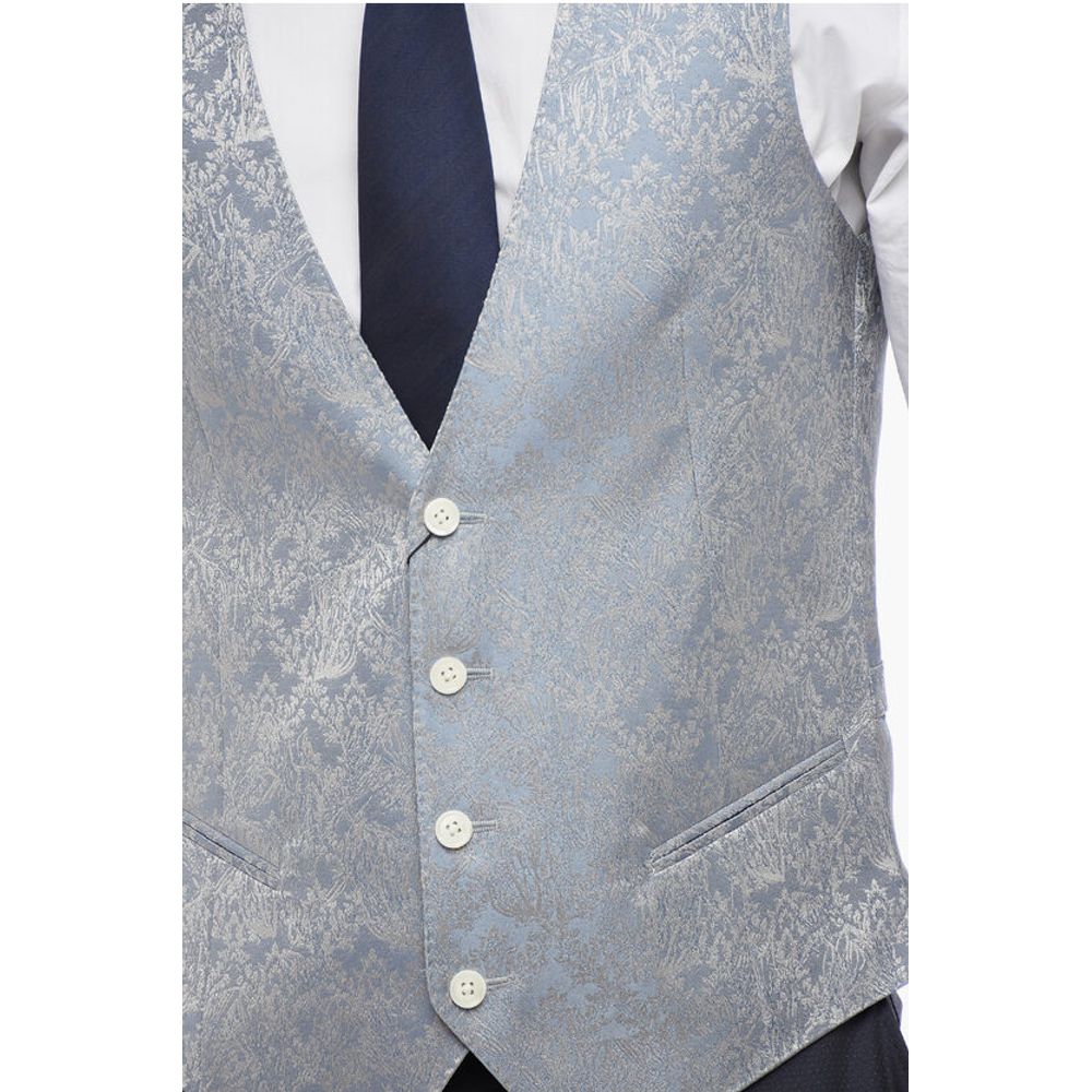 Corneliani Blended Silk Damasked Motif Vest with Half-Belt