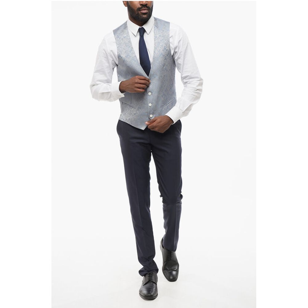 Corneliani Blended Silk Damasked Motif Vest with Half-Belt