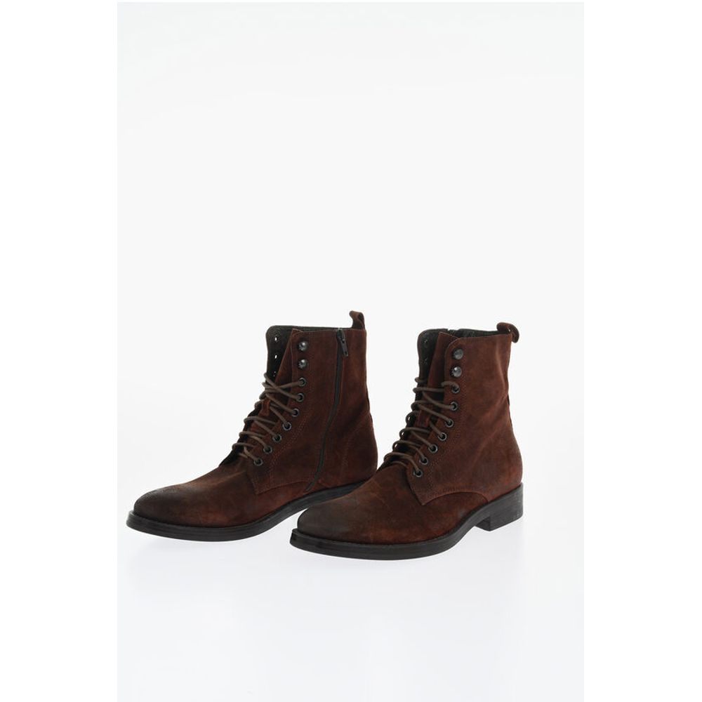 Corneliani Solid Color Suede Ankle Boots with Side Zip