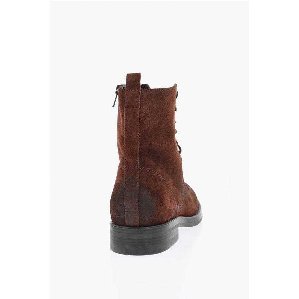 Corneliani Solid Color Suede Ankle Boots with Side Zip