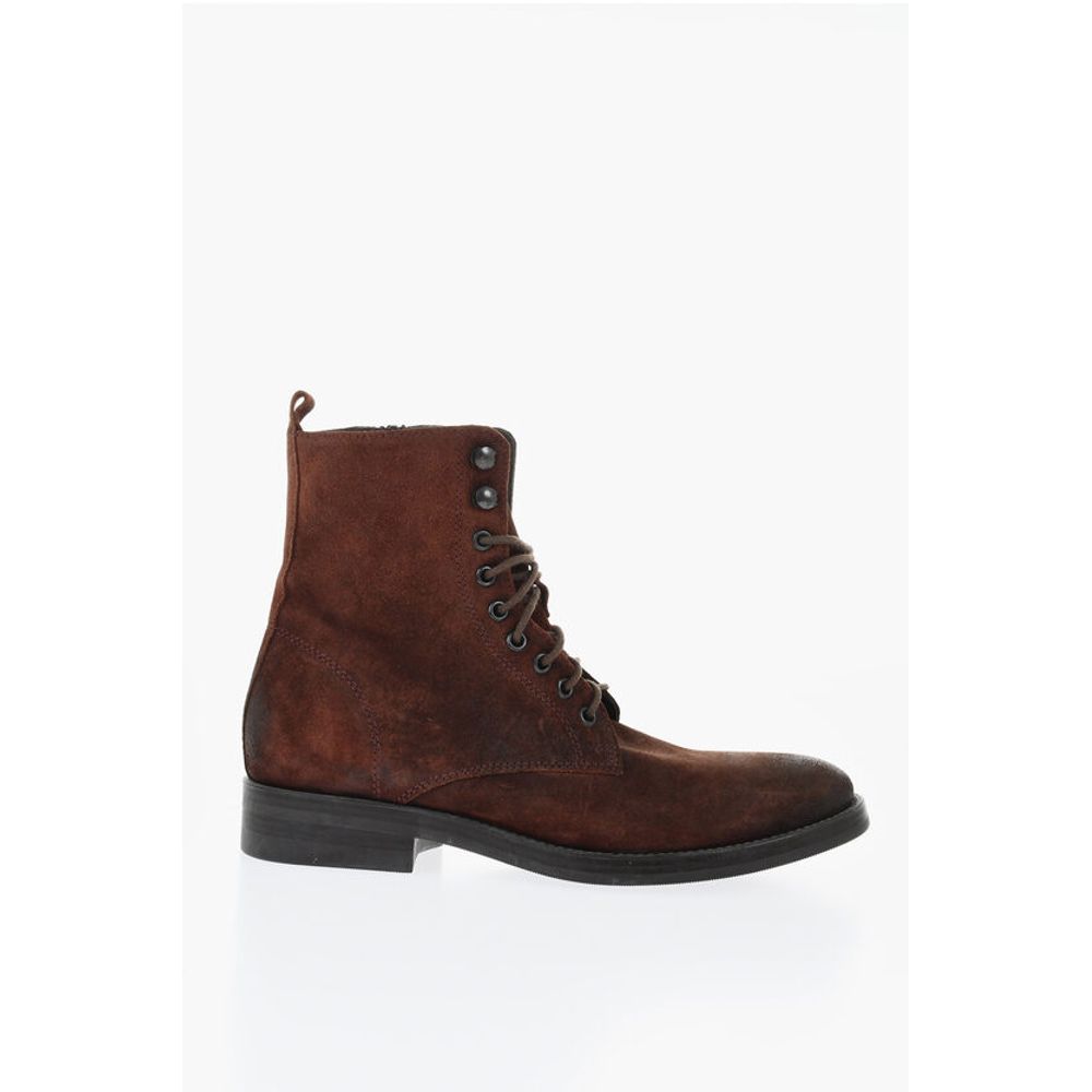 Corneliani Solid Color Suede Ankle Boots with Side Zip