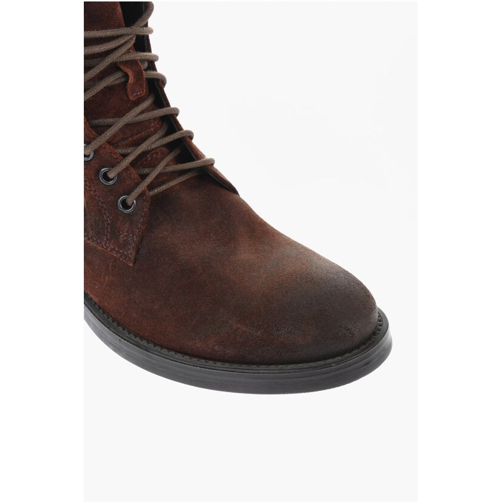 Corneliani Solid Color Suede Ankle Boots with Side Zip