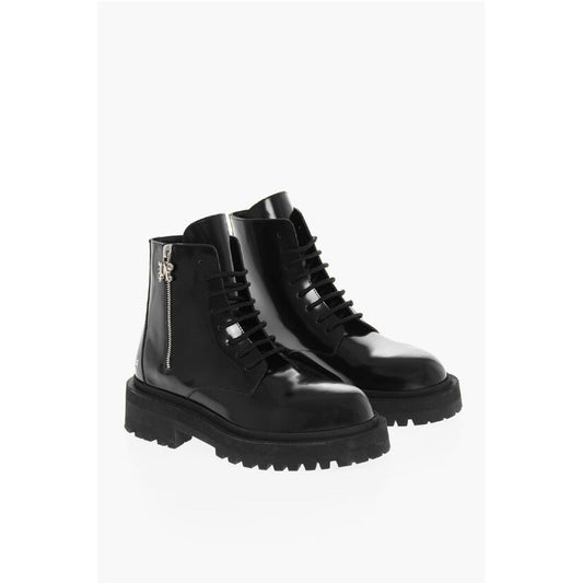 Palm Angels Brushed Leather Combat Boots With Logo Print