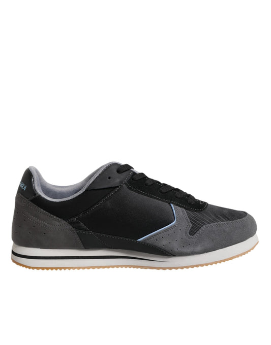 Trussardi Black Gray Lace Up Low Top Casual Sneakers Shoes