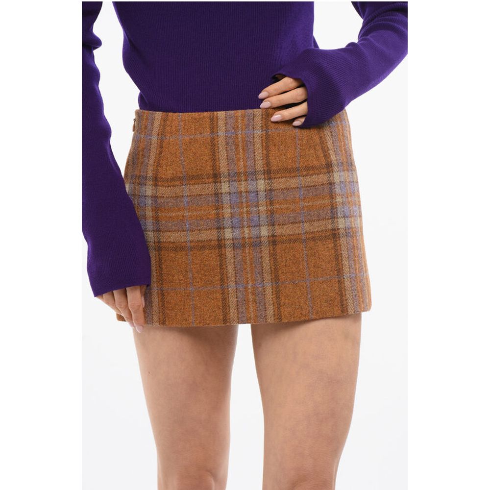 We11done Checked Wool Mini Skirt with Side Zip