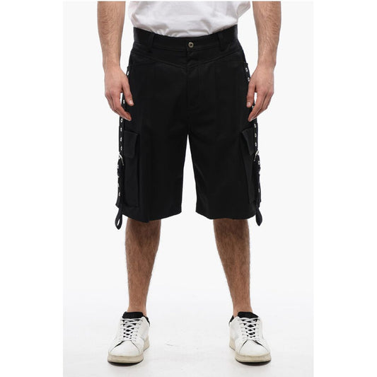 Off-White Cotton Cargo Shorts with Eyelets and Buckles