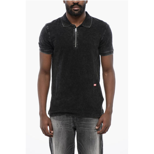 Diesel RED TAG Acid Wash Effect T-SMITH-ZIP Polo Shirt with Half Zi
