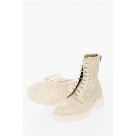 Woolrich Perforated Leather Combat Booties with Back Zip