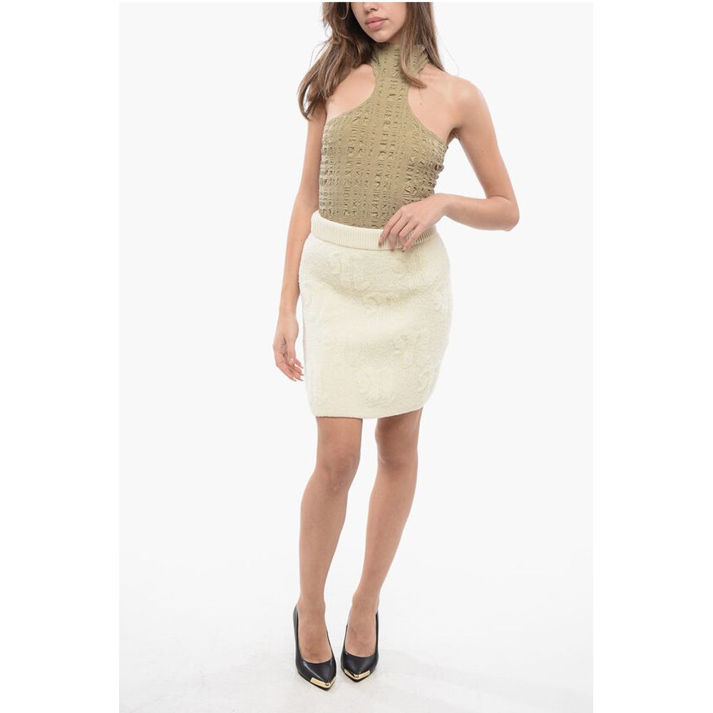 Nanushka Wool AZRA Mini Skirt with All-Over Monogram