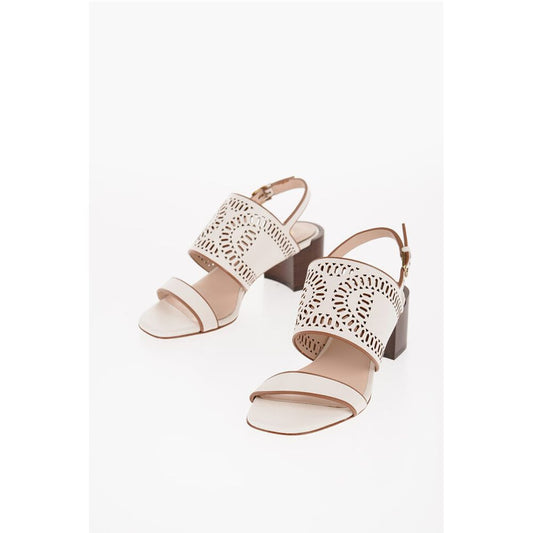 Tod's Laser Cut Leather Sandals with Wooden Heel 5,5cm