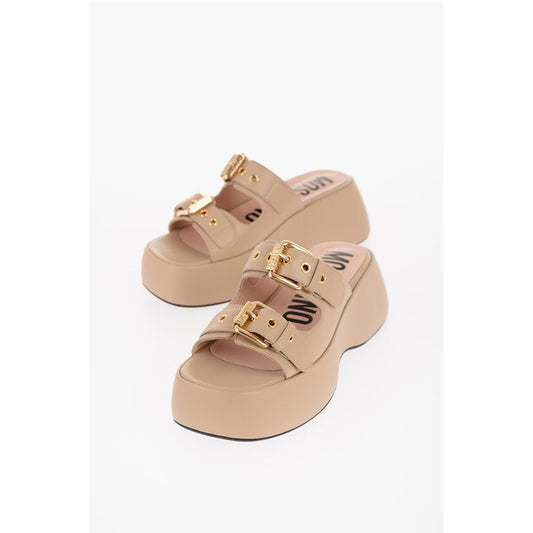 Moschino COUTURE! Leather DOLLY75 Sandals with Golden-Effect Double B