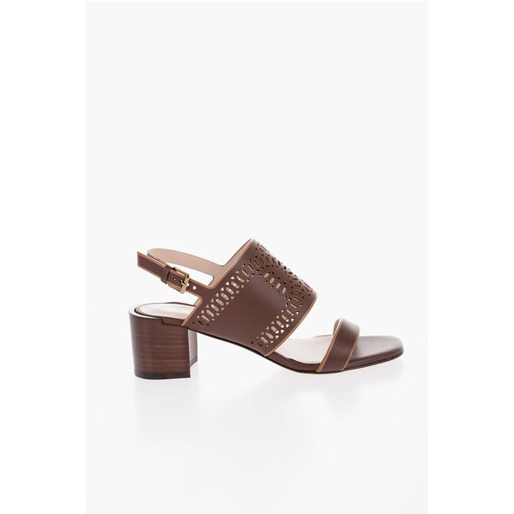 Tod's Laser Cut Leather Sandals with Wooden Heel 5,5cm