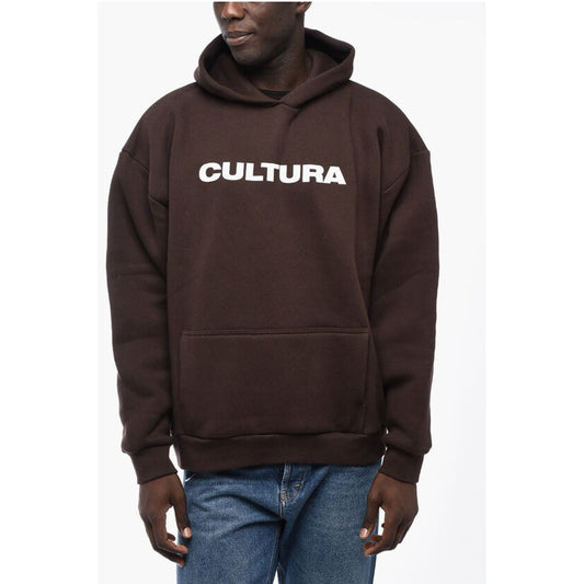 Cultura Fleeced-Cotton Hoodie with Contrast Logo