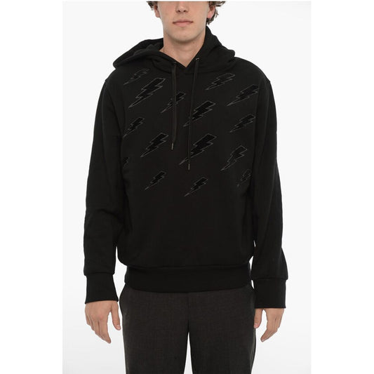 Neil Barrett Easy Fit Hoodie with Velvet Thunderbolt