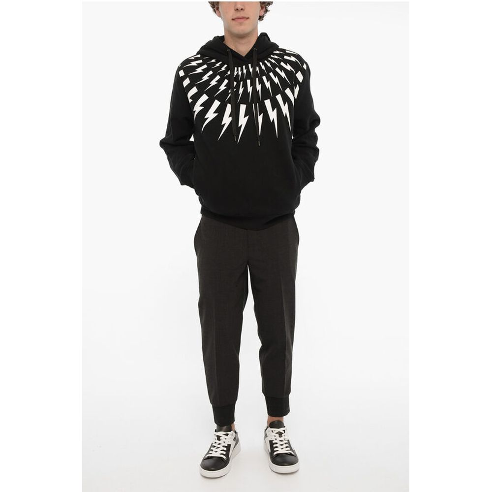 Neil Barrett Fleeced Cotton FAIRISLE THUNDERBOLT Hoodie