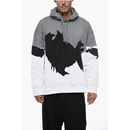 Neil Barrett Fleeced Cotton Hoodie with Suede Patches