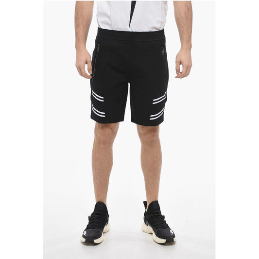 Neil Barrett Low-Waist Loose Fit VARSITY Shorts with Elastic Inserts