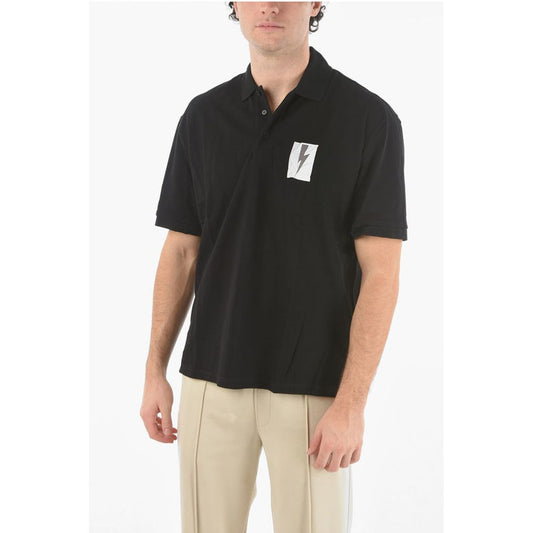 Neil Barrett Loose Fit FLAG BOLT Polo with Printed Logo
