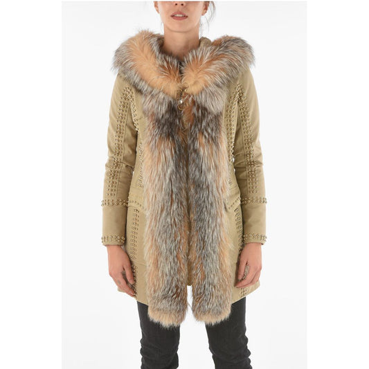 Philipp Plein COUTURE Studded Fox Fur Edged AMAZING FUR Parka