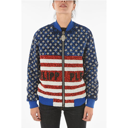 Philipp Plein COUTURE All-Over Sequine and Crystal AMERICA Bomber Jacket