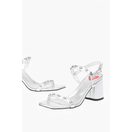 Moschino LOVE Laminated Leather Chunky Heel Sandals with Studs