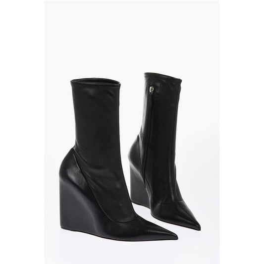 Amina Muaddi Wedge Heeled DANIELLE Leather Booties 10cm