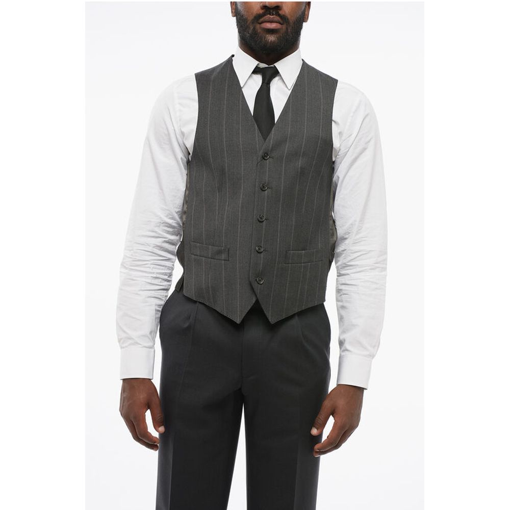 Corneliani CC COLLECTIO Striped 5 Buttons REFINED Wool Blend Vest