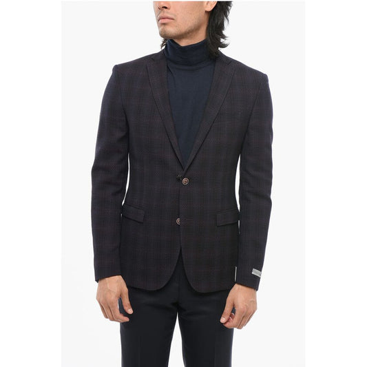 Corneliani CC COLLECTION Virgin Wool Blazer with Checkered Motif