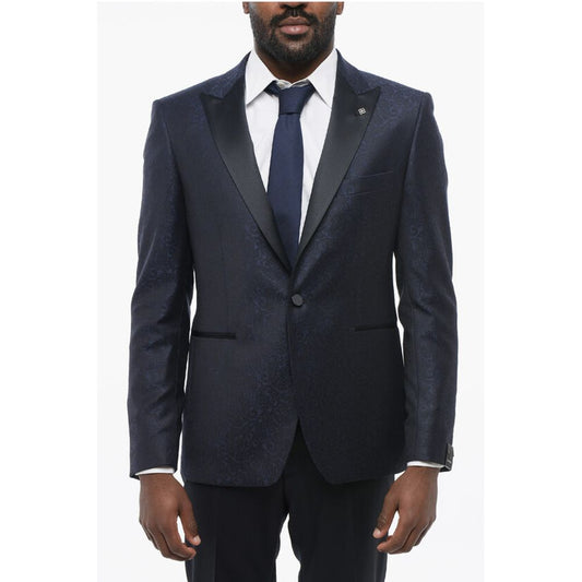 Tagliatore Paisley Patterned Jacquard Wool Blazer with Satin Lapel