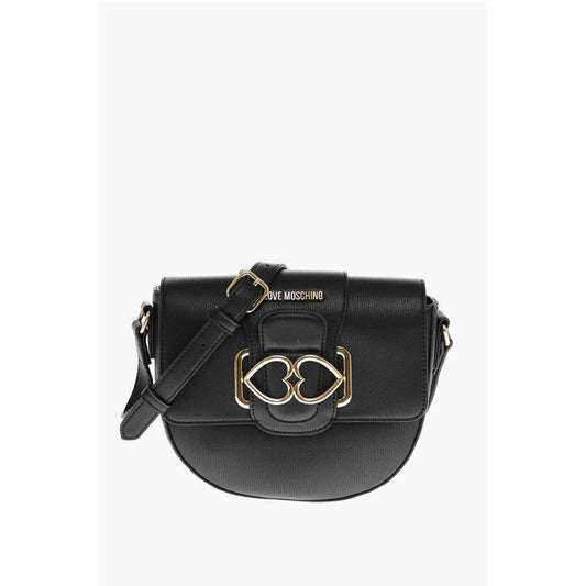 Moschino LOVE Faux Leather Crossbody Bag with Double Metal Heart