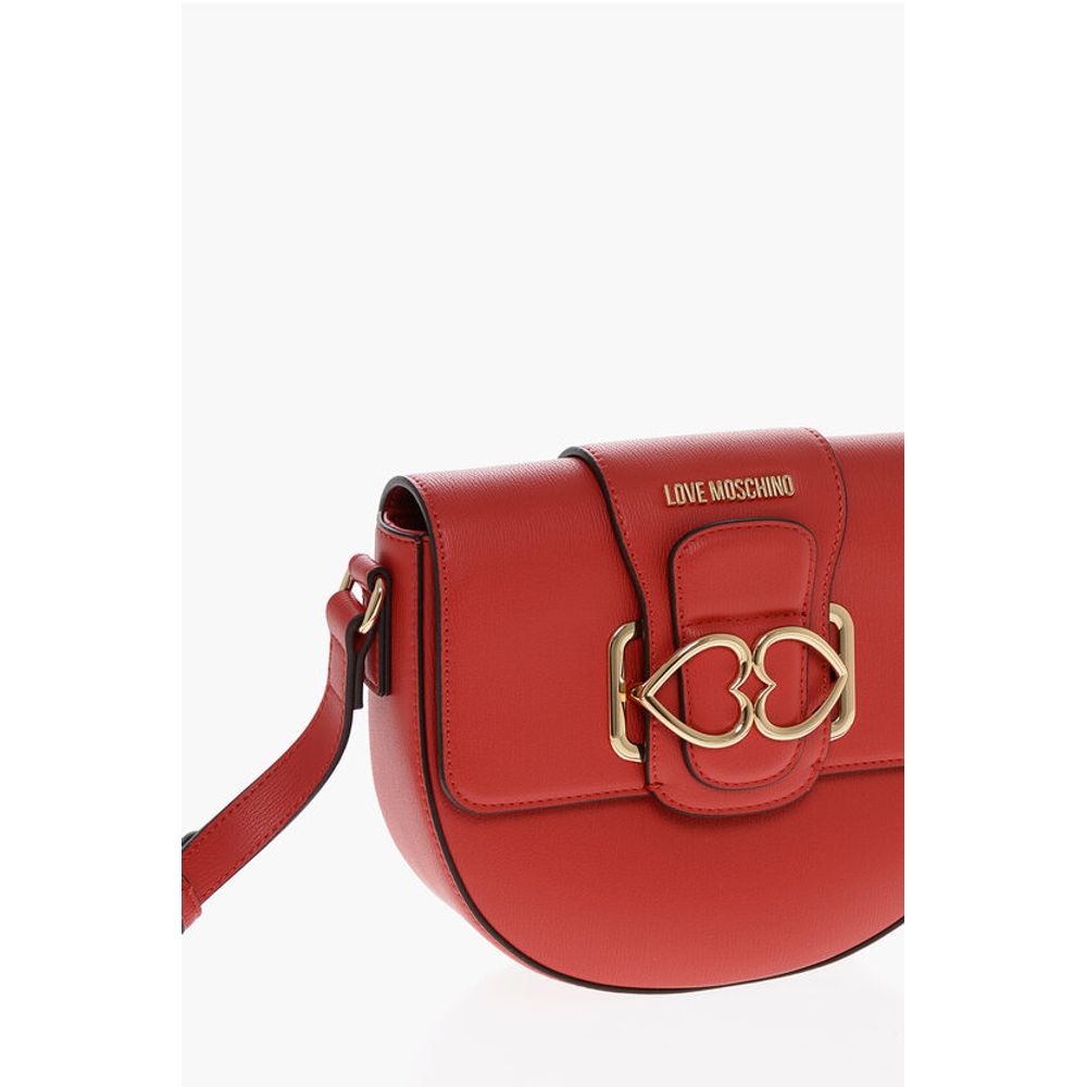 Moschino LOVE Faux Leather Crossbody Bag with Double Metal Heart