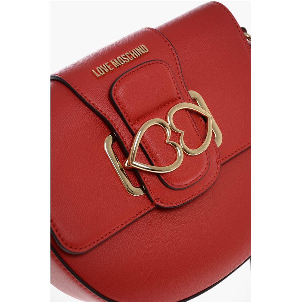 Moschino LOVE Faux Leather Crossbody Bag with Double Metal Heart