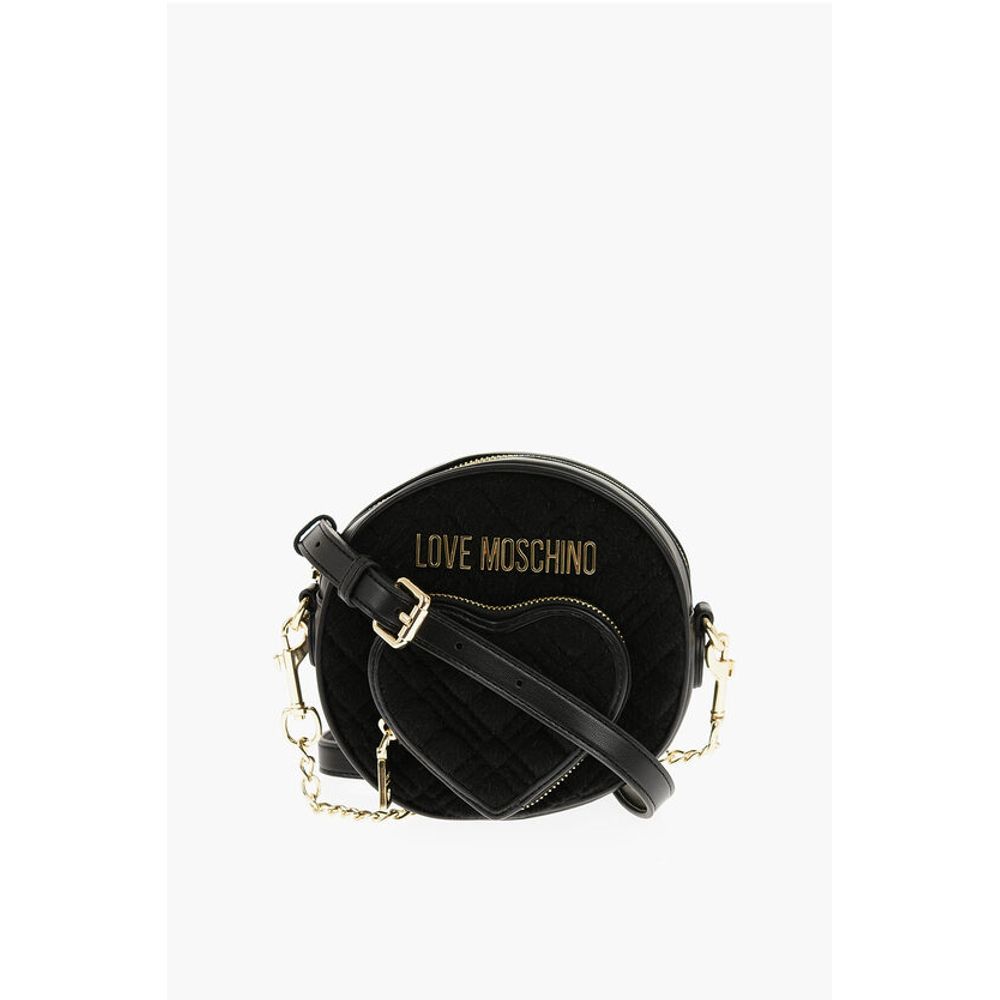Moschino LOVE Faux Leather and Fabric Round Crossbody Bag with Heart