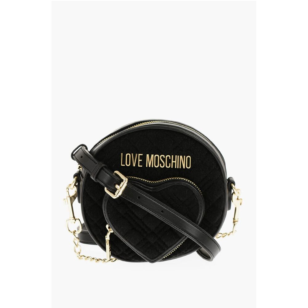 Moschino LOVE Faux Leather and Fabric Round Crossbody Bag with Heart