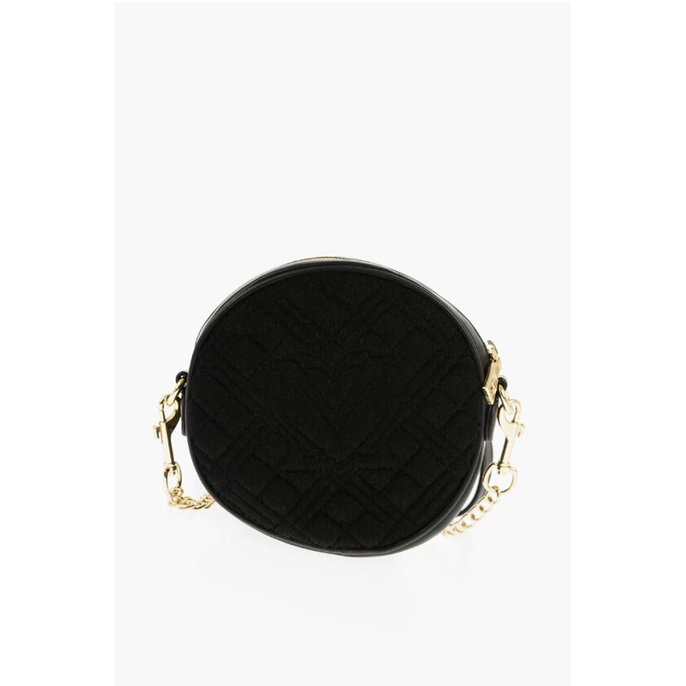 Moschino LOVE Faux Leather and Fabric Round Crossbody Bag with Heart