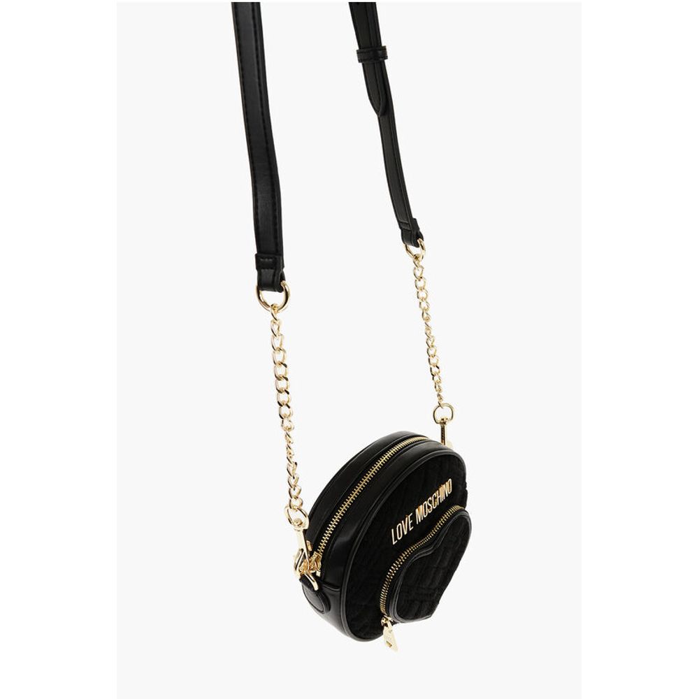 Moschino LOVE Faux Leather and Fabric Round Crossbody Bag with Heart