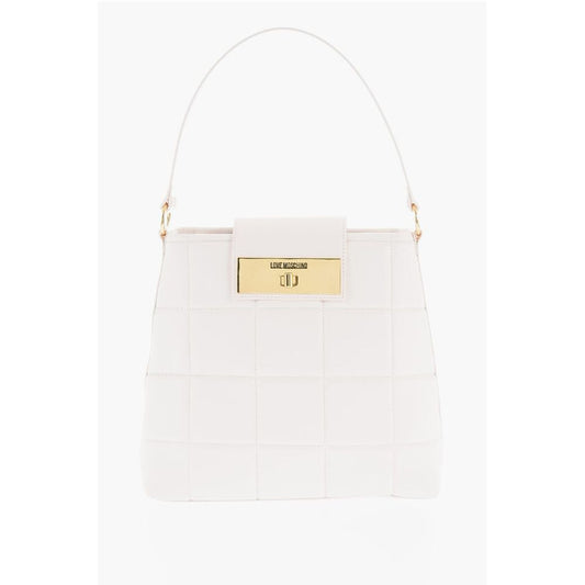 Moschino LOVE Quilted Faux Leather Shoulder Bag with Turn Lock Closur