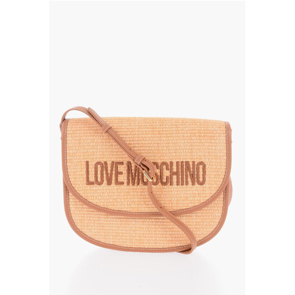 Moschino LOVE Rafia Crossbody Bag With Faux Leather Trimmings