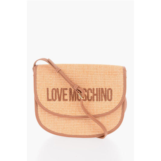 Moschino LOVE Rafia Crossbody Bag With Faux Leather Trimmings